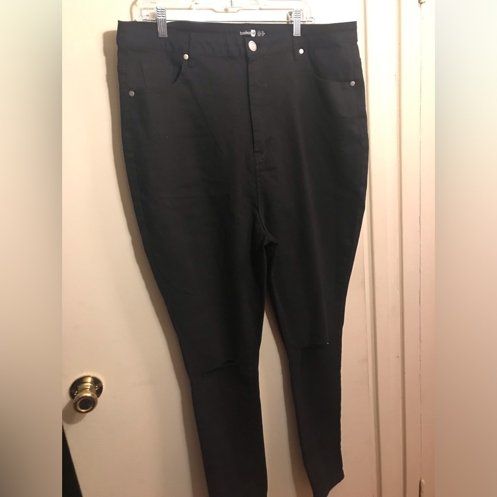 💖 Boohoo Blue Black High-Waisted Distressed Skinny Pants Size 14 - Picture 1 of 3